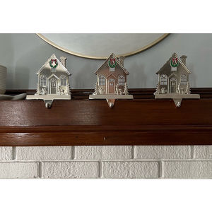 Lot Of 3 Christmas Stocking Hangers Heavyweight Fireplace Mantle Hooks Silver